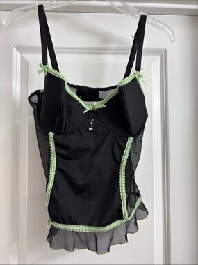Black & Mint Green Lace-Trim Slip Chemise